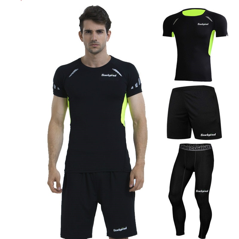 3 Pieces Mens Sports Suits Running Clothes For Men Short Compression ...