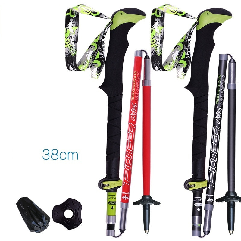 2 Pack Pioneer Carbon Fiber Trekking Poles Ultralight Folding Collapsible Trail Running Hiking Walking Sticks Lightweight Canes