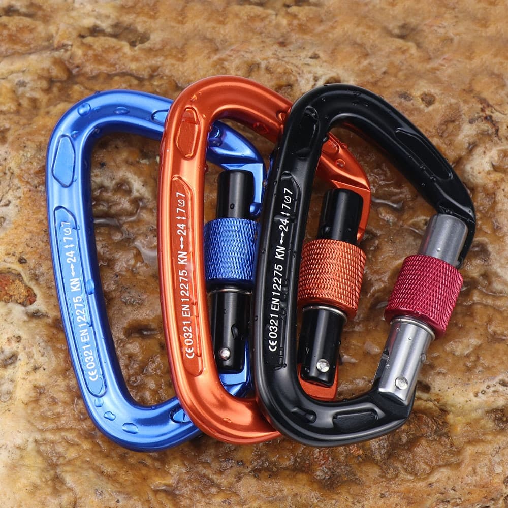 24KN Climbing Carabiner Professional Mountaineering D Shape Climbing Buckle Screw Gate Lock Carabiner For Outdoor Climbing