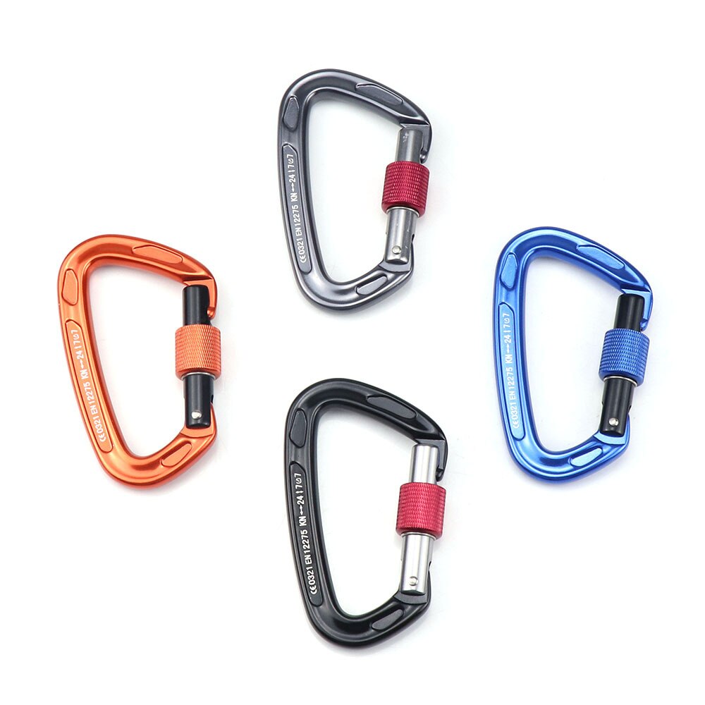 24KN Climbing Carabiner Professional Mountaineering D Shape Climbing Buckle Screw Gate Lock Carabiner For Outdoor Climbing