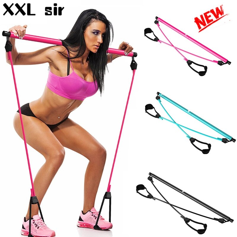 NEW Adjustable Pilates Bar Kit with Resistance Band Portable Pilate Exercise Stick Toning Bar Fitness Home Yoga Gym Body Workout