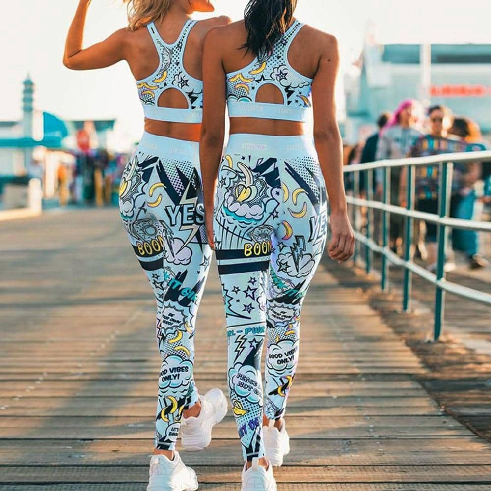 GYM Set Women Tracksuit Graffiti Sportswear Yoga Set Tracksuit For Women, Workout Set Clothes Gym Clothes 2 Piece Set Leggings