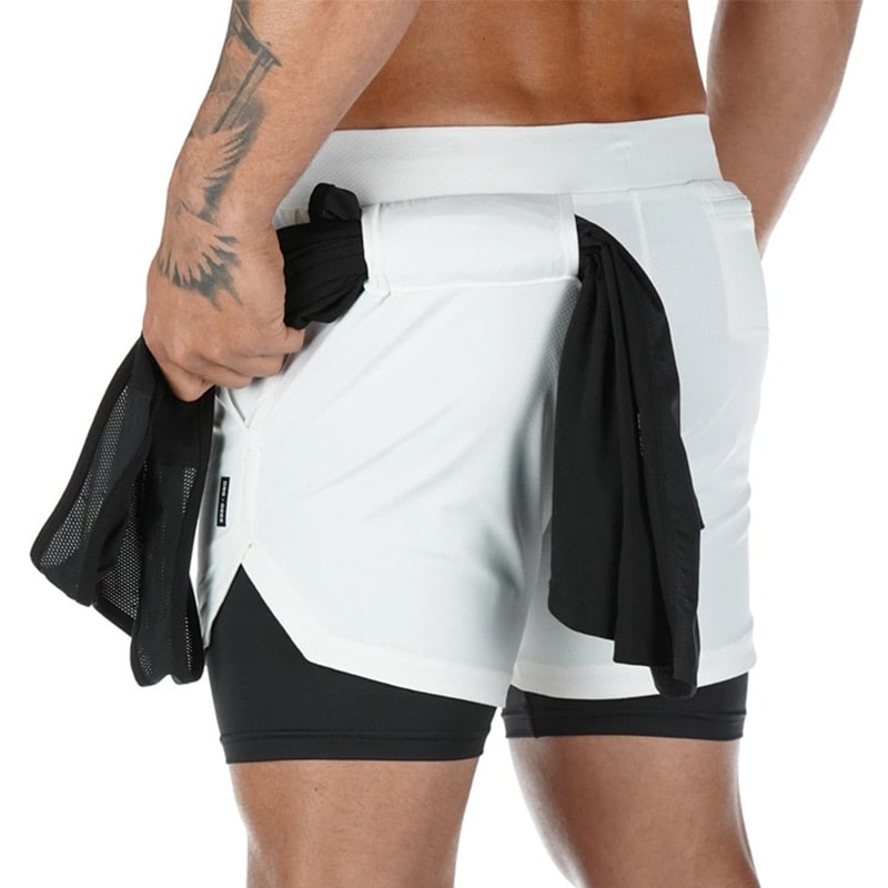 Running Shorts Mens Leggings and shorts 2 in 1 Double layer Gym Fitness  Sports Shorts with Pocket