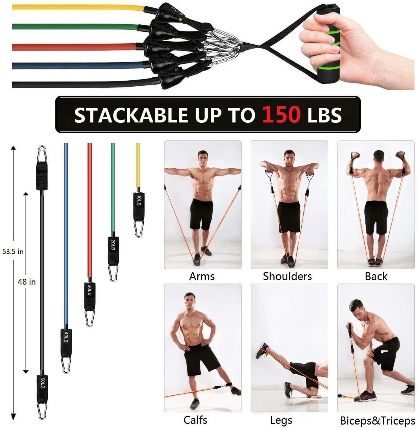 New Resistance Bands Set for Men and Women,150 Lbs Fitness Puller 11pcs-FLEXIFIT 