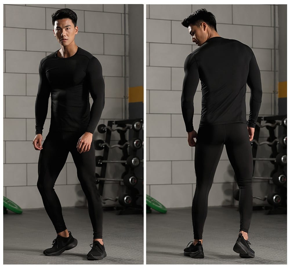 Superman 3 Pcs/Sets Men's Long sleeve workout Compression Suit Gym Set Elastic Basketb all Wo rkout Running Sportswear