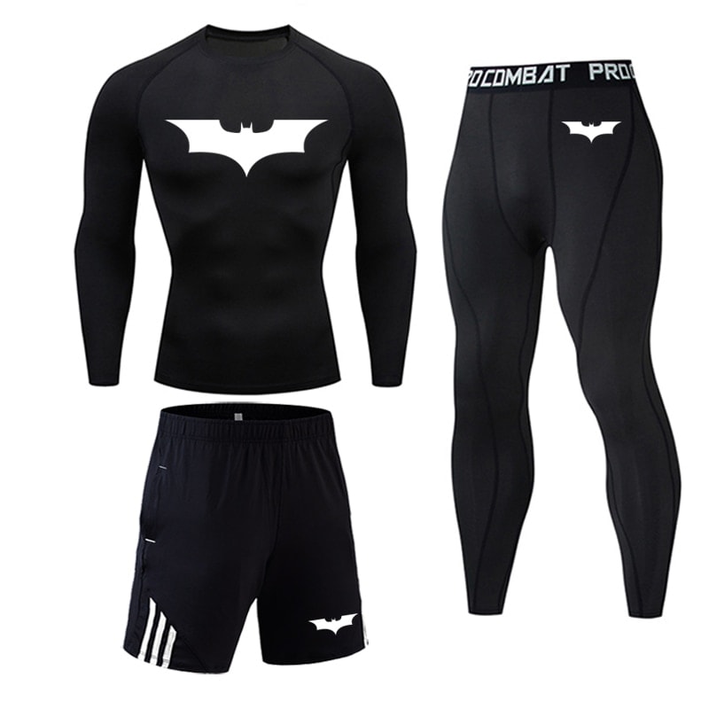 New Batman logo Compression Men's Sport  Quick Dry Running sets Clothes Tracksuit Joggers Training Gym Fitness Superhero mens