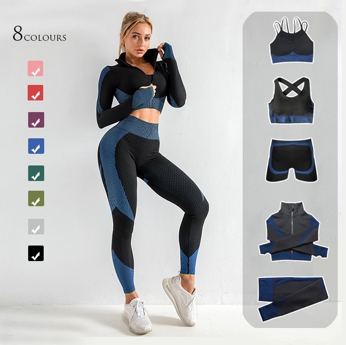 2/3/5 set seamless female sports yoga suit female fitness suit running fitness suit sports yoga suit long-sleeved yoga suit