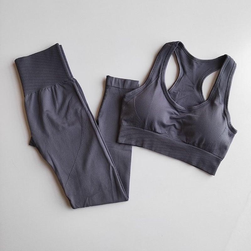 2 Pcs/Set Women New Seamless Yoga Sets Fitness Sports Suits Breathable Soft Gym Clothes Running Leggings Workout Set Vest+Pants