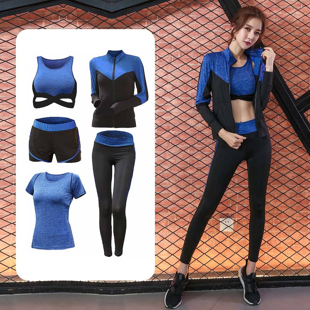 tracksuit 5 piece yoga set for women running fitness t shirt sports bra wear fitness clothing female training set sport suit