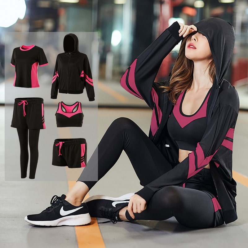 5 PCS Workout Sets for Women Athletic Exercise Gym Clothes Yoga Running Outfit  Activewear Sets Tracksuit(Black, S) : : Clothing, Shoes &  Accessories