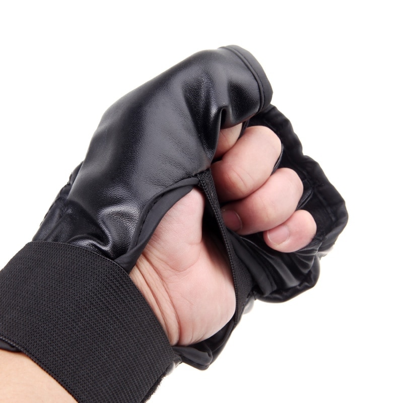 2PCS/Pair Boxing Gloves PU Leather Finger Protector Half Mitts Mitten MMA Muay Thai Training Punching Fighting Sports