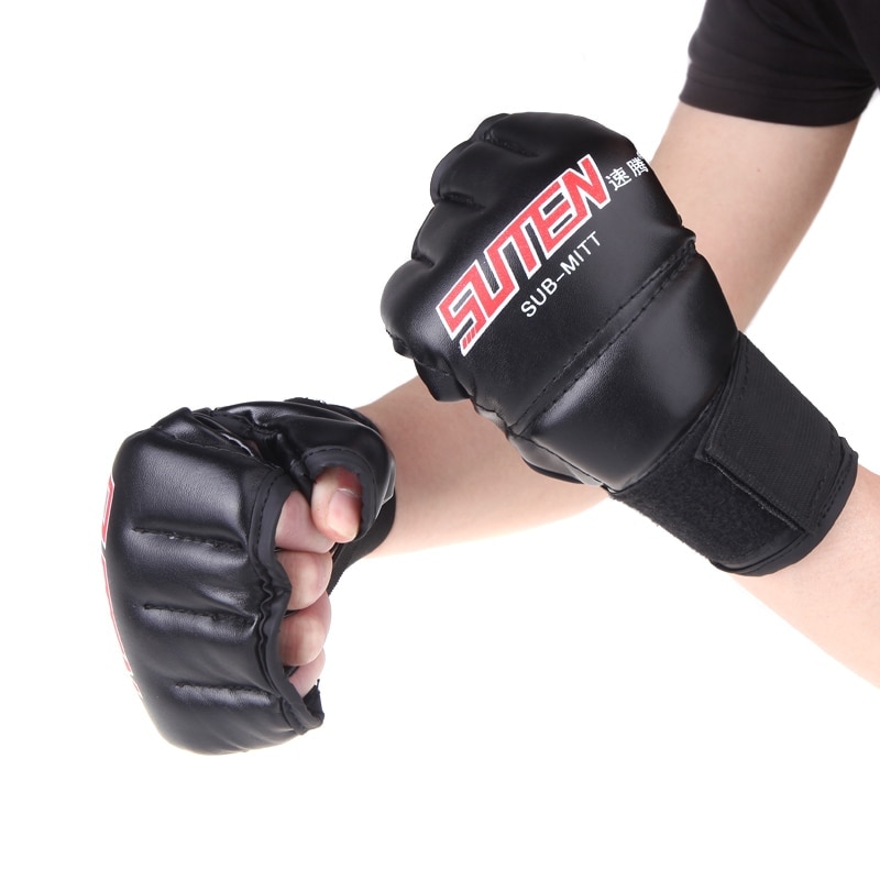 2PCS/Pair Boxing Gloves PU Leather Finger Protector Half Mitts Mitten MMA Muay Thai Training Punching Fighting Sports