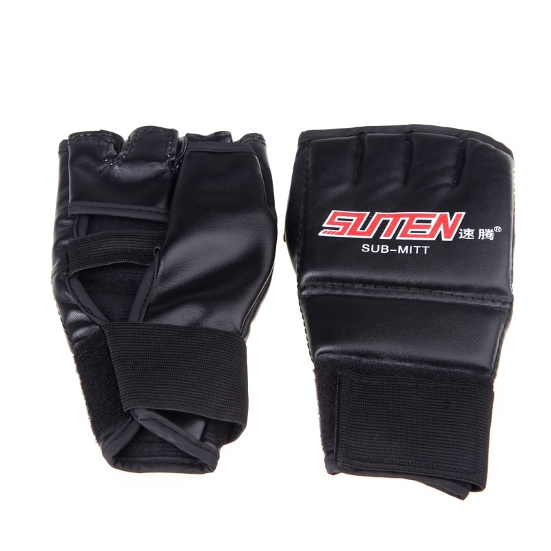 2PCS/Pair Boxing Gloves PU Leather Finger Protector Half Mitts Mitten MMA Muay Thai Training Punching Fighting Sports