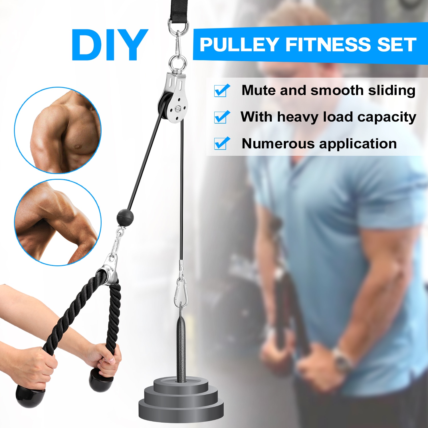 Fitness DIY Pulley Cable Machine Attachment System Loading Pin Lifting Arm Biceps Triceps Hand Strength Training Gym Equipment