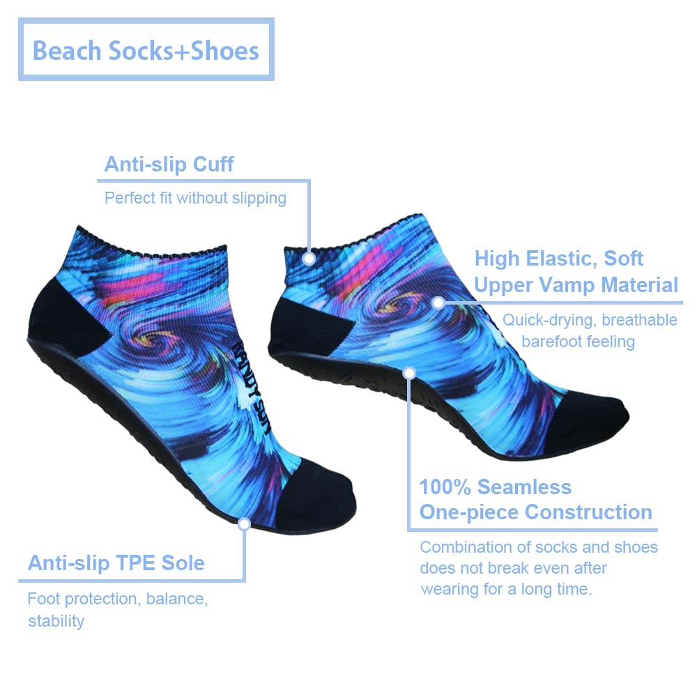 RANDY SUN Volleyball Beach Socks , 2 Pairs Seamless Quick-Dry Suitable Aqua Water Sports Yoga, Sand Exercise, Jogging,Beach