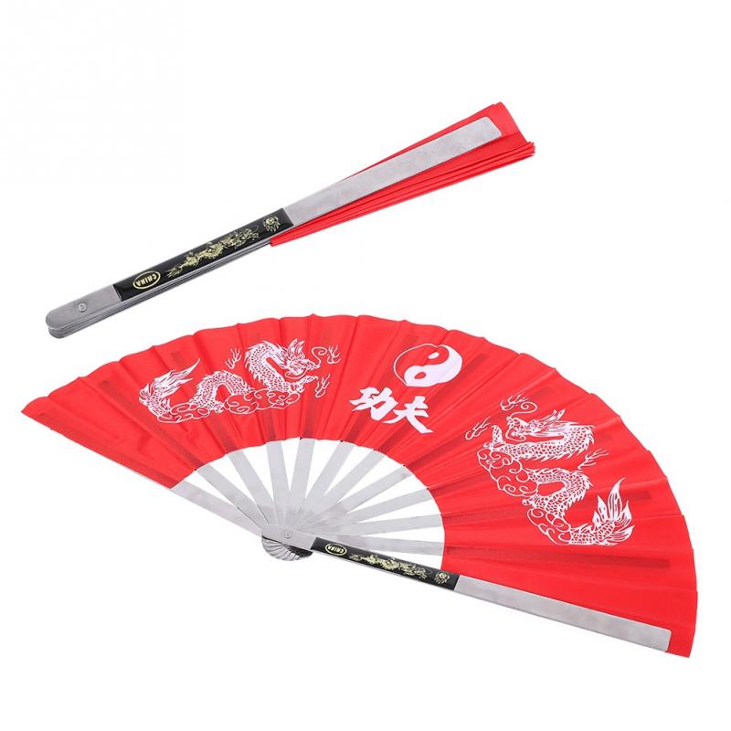 Stainless Steel Tai Chi Kung Fu Fan Black Red Blue Chinese Dragon Frame For Women Men Martial Art Tai Chi Training Square Dance
