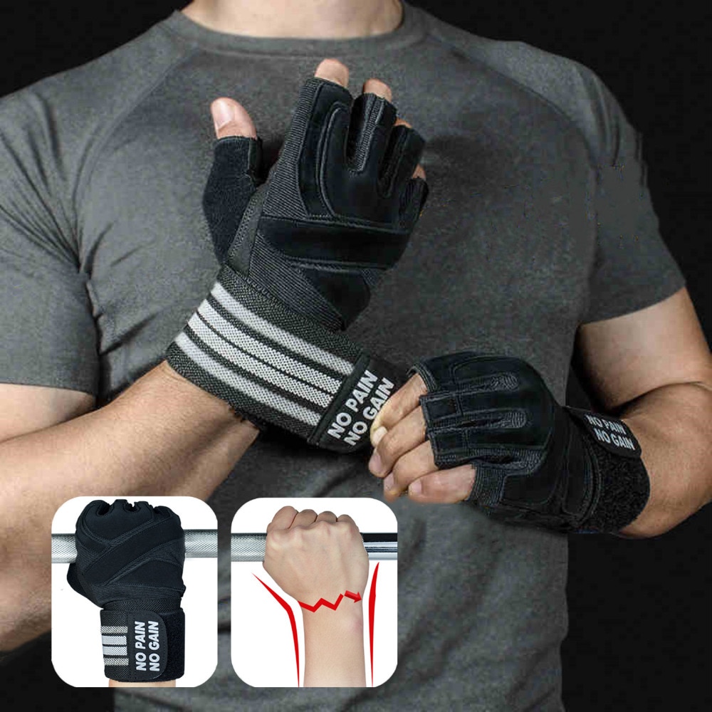 Men Women Breathable Fitness Gloves Pair Weight Lifting Wrist Support Belt Glove Gym Sports Heavyweight Body Building Training