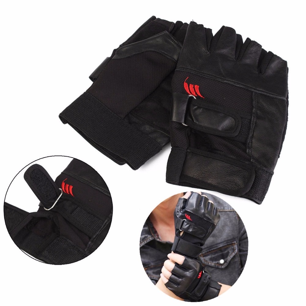 1Pair Men Black PU Leather Weight Lifting Gym Gloves Workout Wrist Wrap Sports Exercise Training Fitness Wholesale