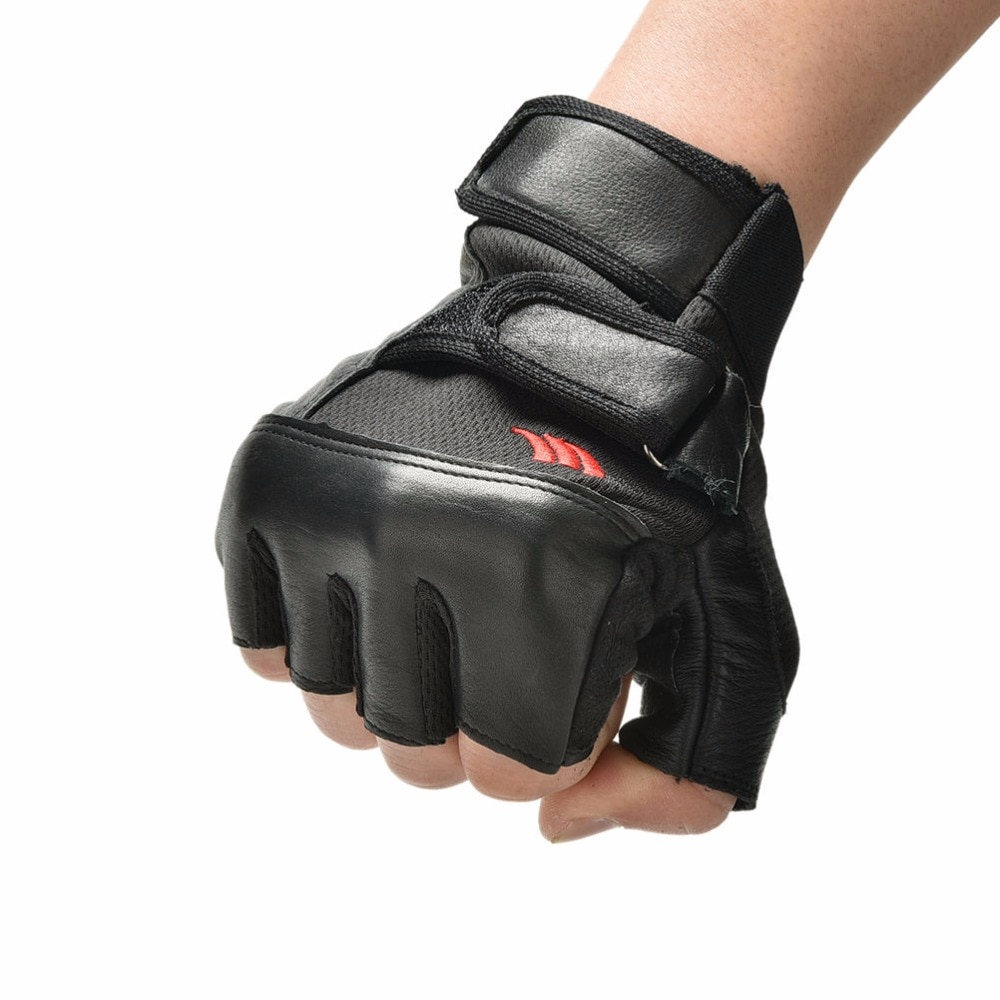 1Pair Men Black PU Leather Weight Lifting Gym Gloves Workout Wrist Wrap Sports Exercise Training Fitness Wholesale