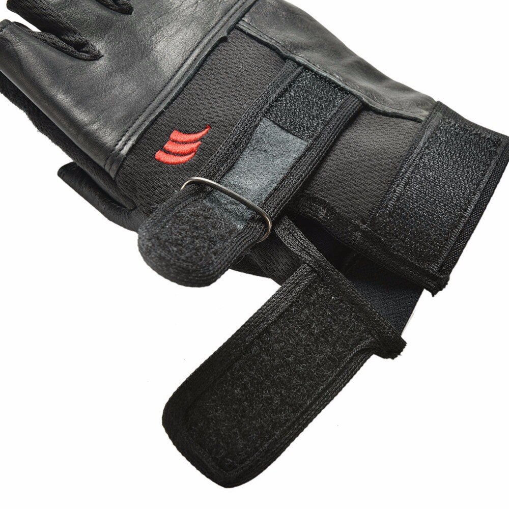 1Pair Men Black PU Leather Weight Lifting Gym Gloves Workout Wrist Wrap Sports Exercise Training Fitness