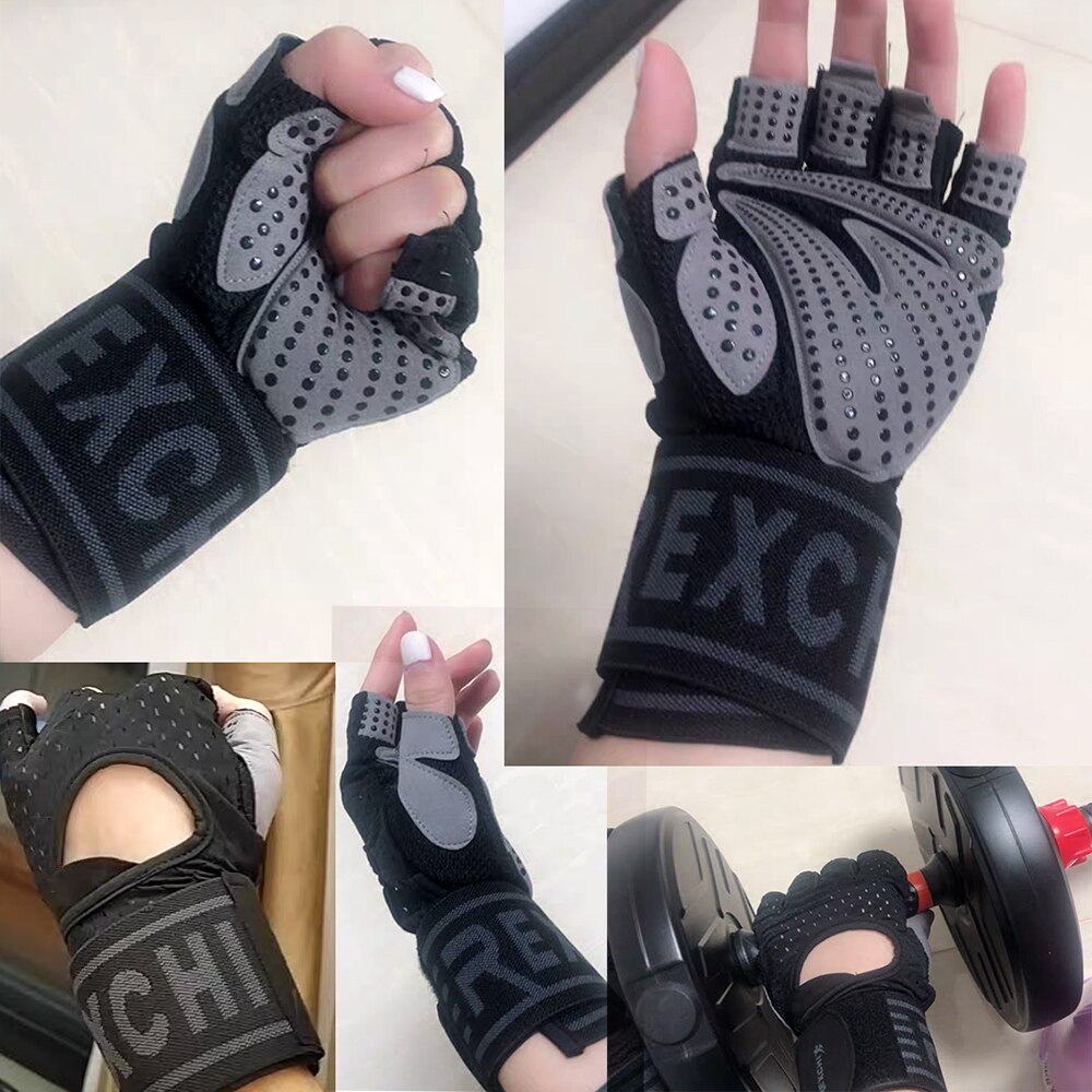 High quality Sport Fitness Gloves Half Finger women men long wrist protective Body Building Weightlifting gloves Gym Training