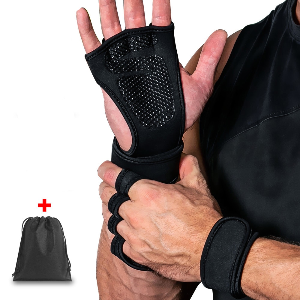 SKDK Weight Lifting Grip Gloves Crossfit Training Gloves Fitness Sports Gymnastics Gym Hand Palm Protector Wrist Support+1 Ring
