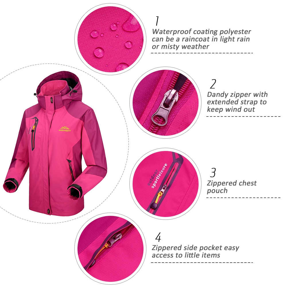 Lixada Outdoor Hiking Jackets Waterproof Windproof Raincoat Sportswear Traveling Cycling Sports Detachable Hooded Coat for Women