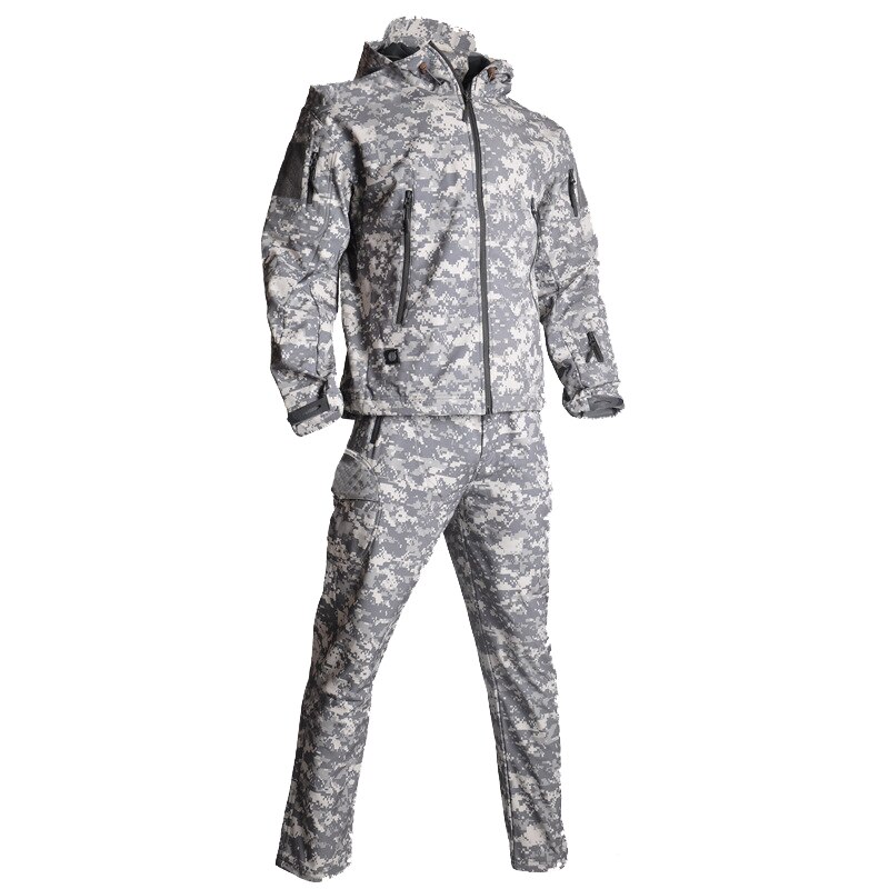 Outdoor Military Jacket Men TAD Tactical Softshell Fleece Camouflage Waterproof Jacket + Pants Camping Hiking Hunting Sport Suit