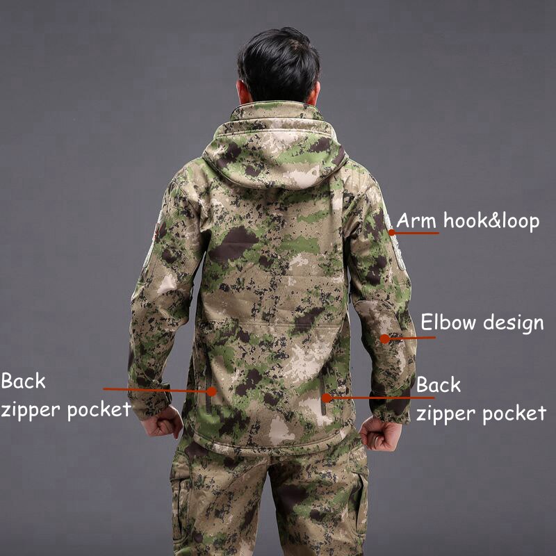 Outdoor Military Jacket Men TAD Tactical Softshell Fleece Camouflage Waterproof Jacket + Pants Camping Hiking Hunting Sport Suit