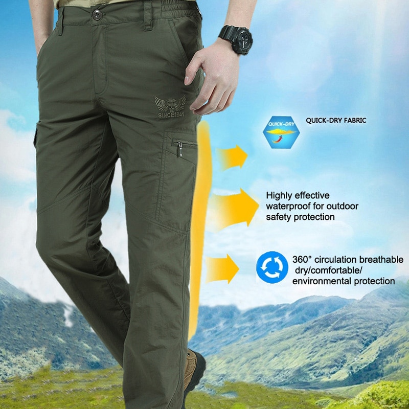 Summer Plus Size Outdoor Hunting Casual Pants Pocket Fish Sport Quick-Drying Pants Men's Combat Tactical Pant Trousers Sweatpant
