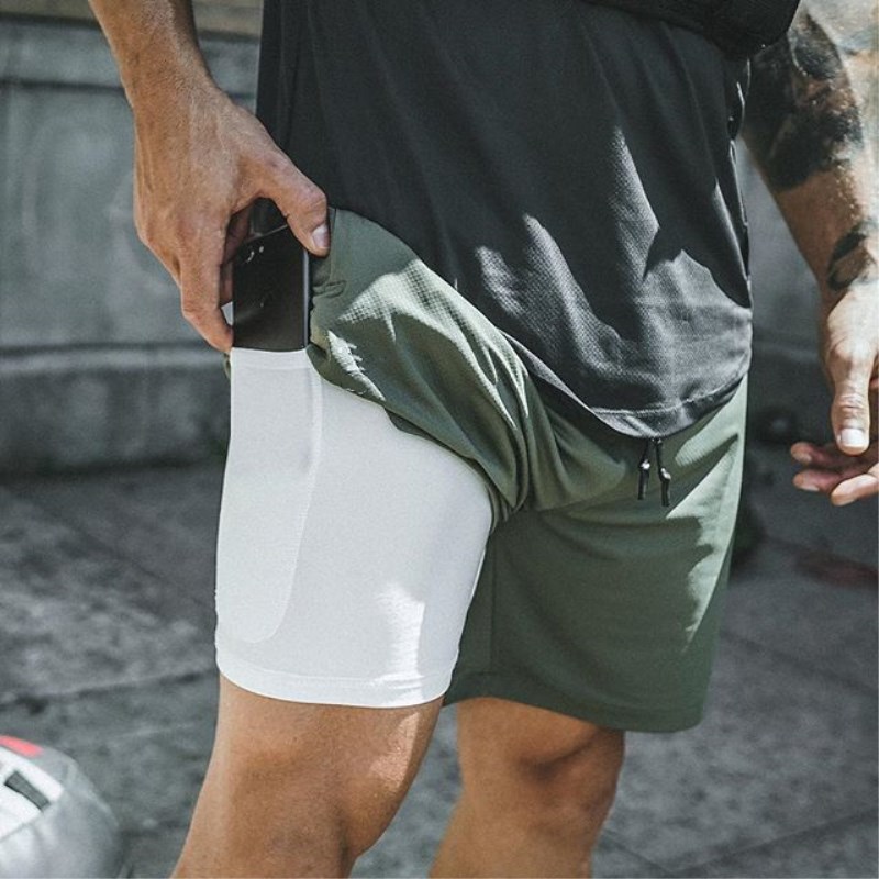 Mens Gym Shorts  Double Solid Color Shorts Run Jogging Sports Fitness Bodybuilding Sweatpants Training Fast Dry Jogging Pants