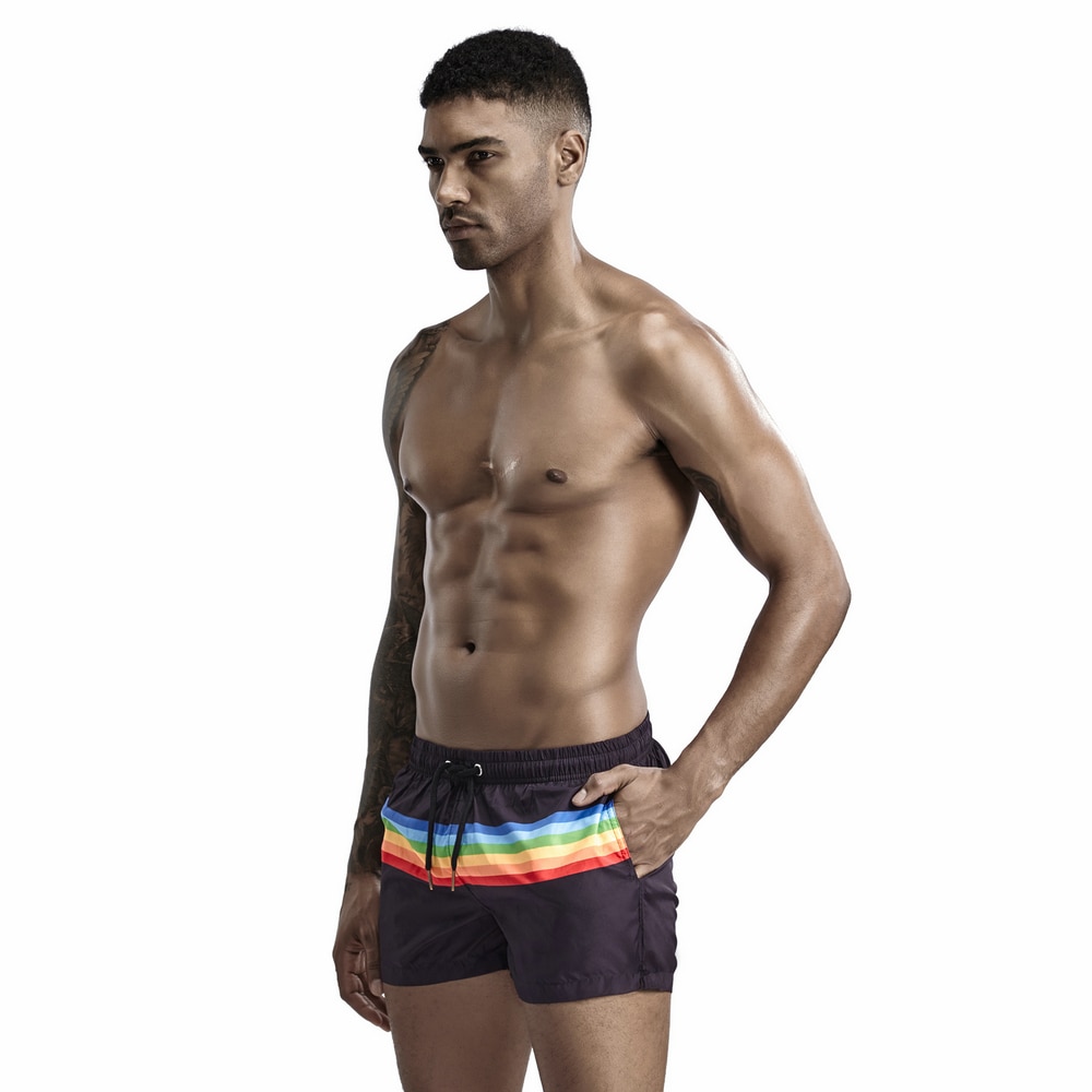 Men's sport running beach Short pants rainbow swimming trunk pants Quick-drying movement surfing shorts GYM Swimwear for Male