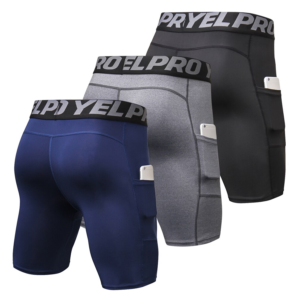 3 Pack Men Compression Shorts Active Workout Underwear with Pocket body fit shaper Shorts