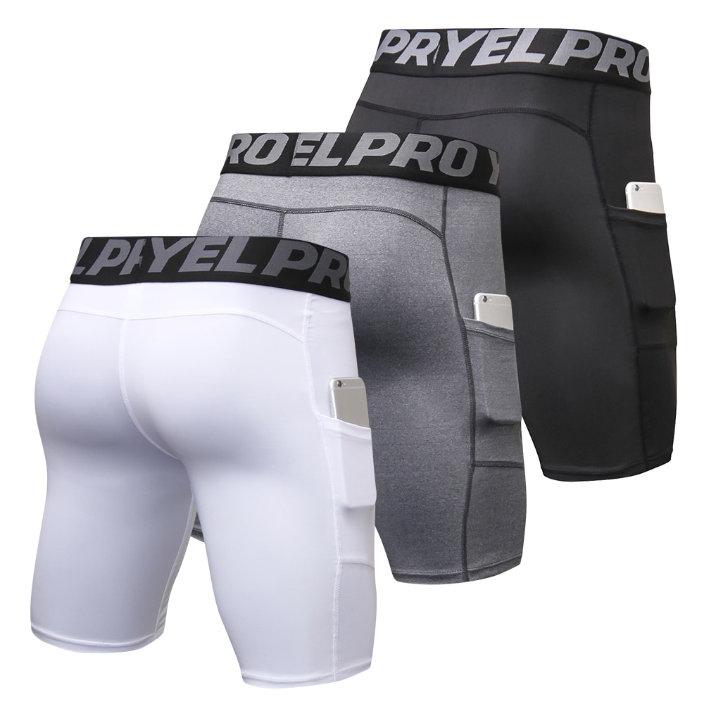 3 Pack Men Compression Shorts Active Workout Underwear with Pocket body fit shaper Shorts