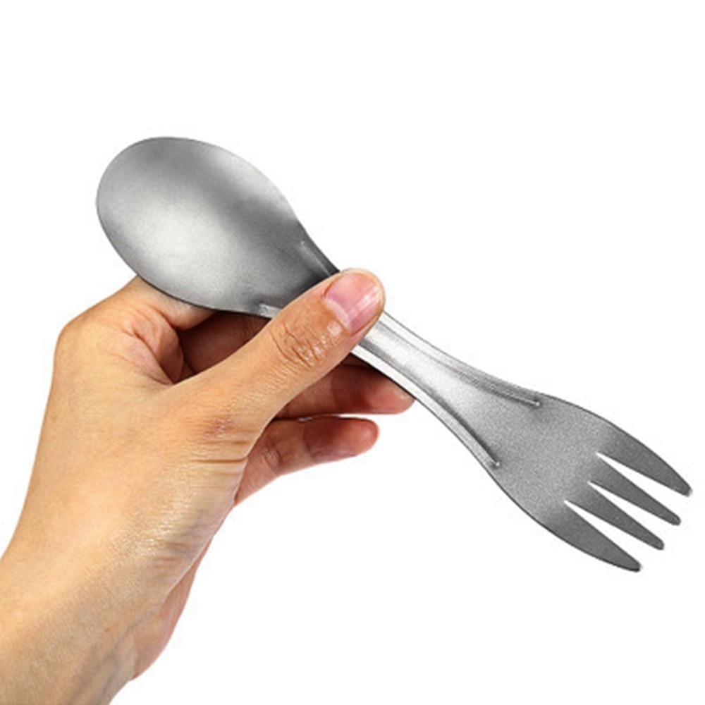 1Pc Portable Ultralight Titanium Tableware Long Handle Spoon Fork Outdoor Camping  EDC Environmental Outdoor Picnic Accessories