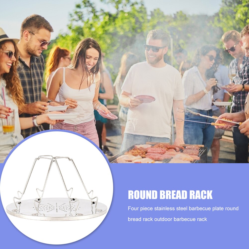 Portable 4 Slice Outdoor Camping BBQ Toaster Tray Foldable Stainless Steel Bread Toast Rack Stove Grill Plate
