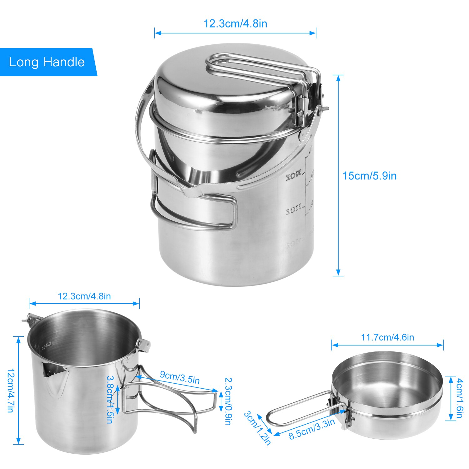1L Kettle Stainless Steel Cooking Kettle Portable Outdoor Camping Backpacking Pot with Foldable Handle Camping Equipment