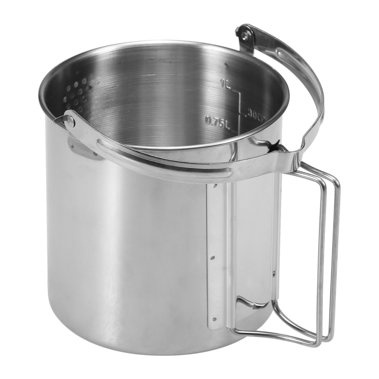 1L Kettle Stainless Steel Cooking Kettle Portable Outdoor Camping Backpacking Pot with Foldable Handle Camping Equipment