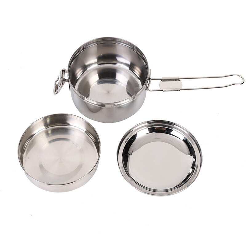 Stainless Steel Cookware Set Outdoor Camp Cooking Cook Set Folding Camping Pot Frying Pan Bento Pot For BBQ Picnic Backpacking