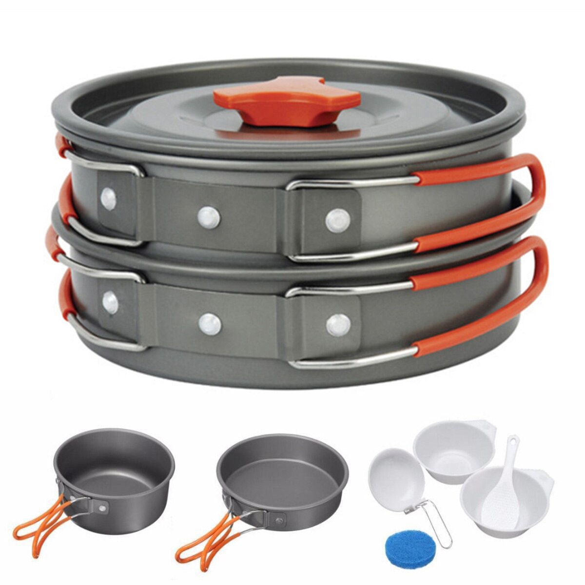 8Pcs/ Set Portable Outdoor Cooking Non-stick Pots Pans Portable Outdoor Camping Hiking Cooking Set Cookware travel tableware