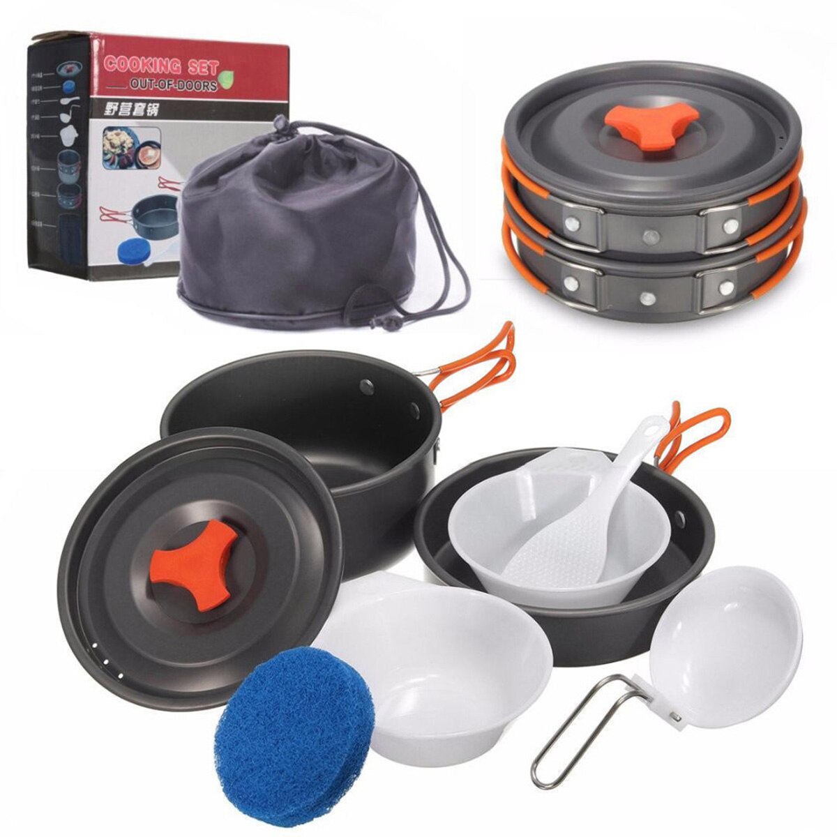 8Pcs/ Set Portable Outdoor Cooking Non-stick Pots Pans Portable Outdoor Camping Hiking Cooking Set Cookware travel tableware