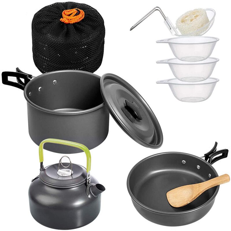 Portable Camping Pot Pan Kettle Lightweight Camping Cooking Set Nonstick Outdoor Cookware Kit For Backapcking Hiking Picnic BBQ
