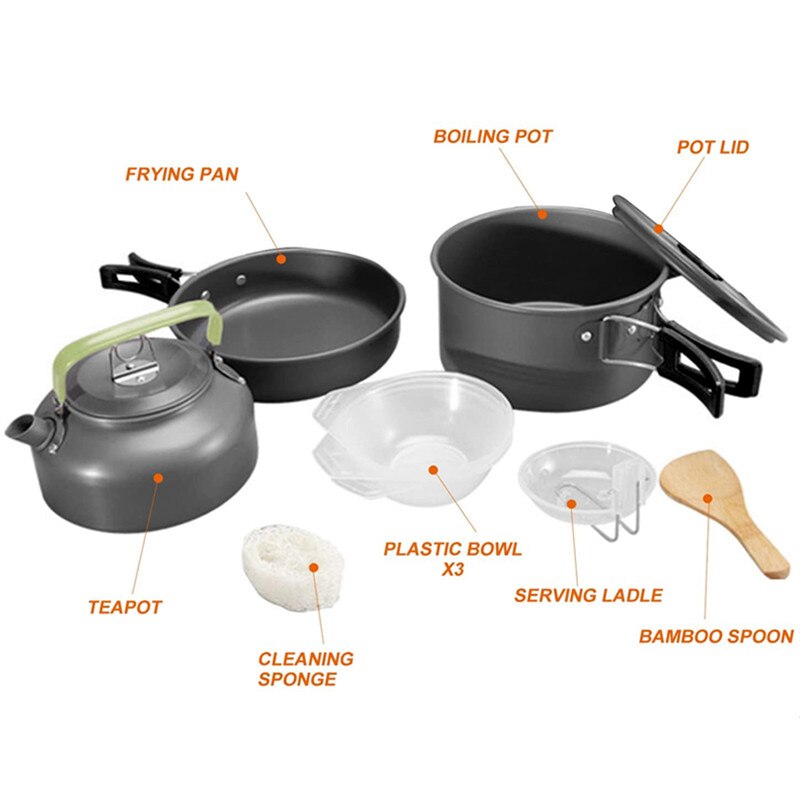 Portable Camping Pot Pan Kettle Lightweight Camping Cooking Set Nonstick Outdoor Cookware Kit For Backapcking Hiking Picnic BBQ