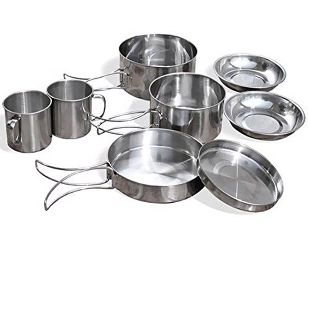 8Pcs/set Ultra-light Stainless Steel Outdoor Picnic Pot Pan Kit Outdoor Camping Hiking  Mini Cookware Bowl Cup Cover Cooking Set