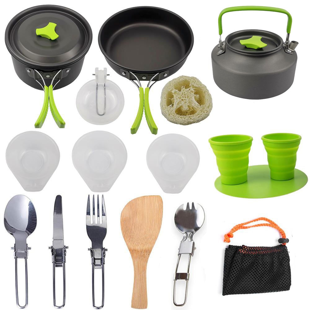 Camping Cookware Set Outdoor Aluminum Cooking Set Water Kettle Pan Pot Travelling Hiking Picnic BBQ Tableware Equipment Tourism