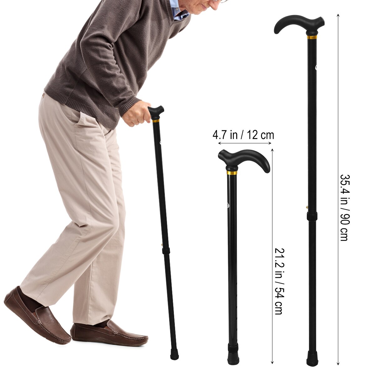 Aluminum Alloy Retractable Walking Stick 2 Section Telescopic Adjustable Height Cane Anti-skid Walking Stick for Old People