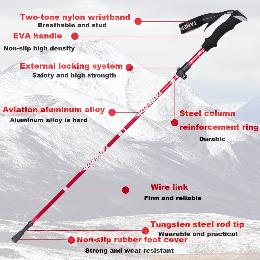 5-Section Outdoor Fold Trekking Poles Walking Stick For Nordic Walking Hiking  Antishock Walking Stick  Elderly