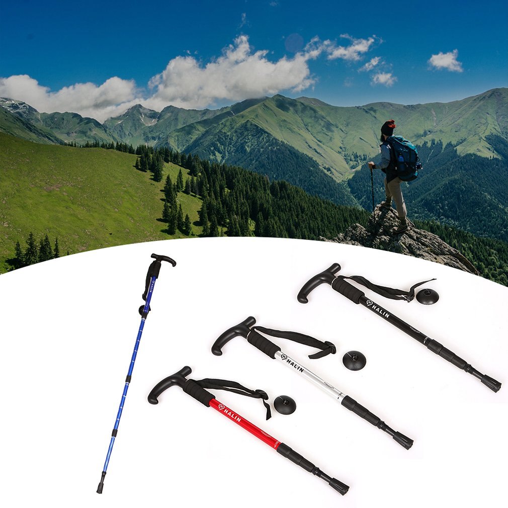 Lightweight Adjustable Trekking Poles Aluminum Alloy 4 Section Anti-Shock Hiking Canes Outdoors Telescopic Walking Sticks