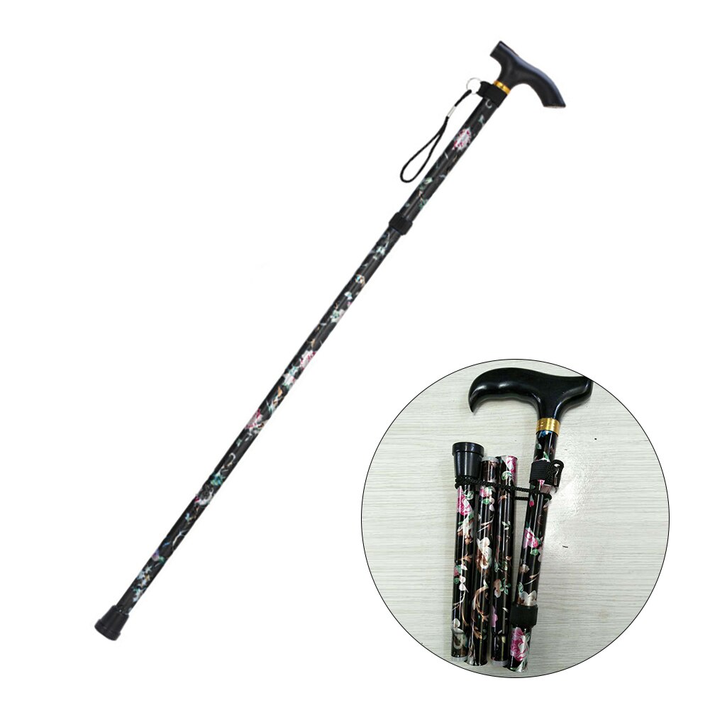 Five-section Non Slip Cane Travel Sturdy Patterned Printed Folding Adjustable Walking Stick Crutches