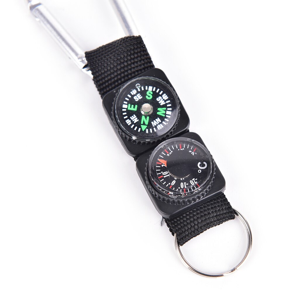 3 in 1 Black Compass Thermometer hanger Key Ring Matching Camping Climbing Hiking Mini Carabiner Key chain Multi-tool